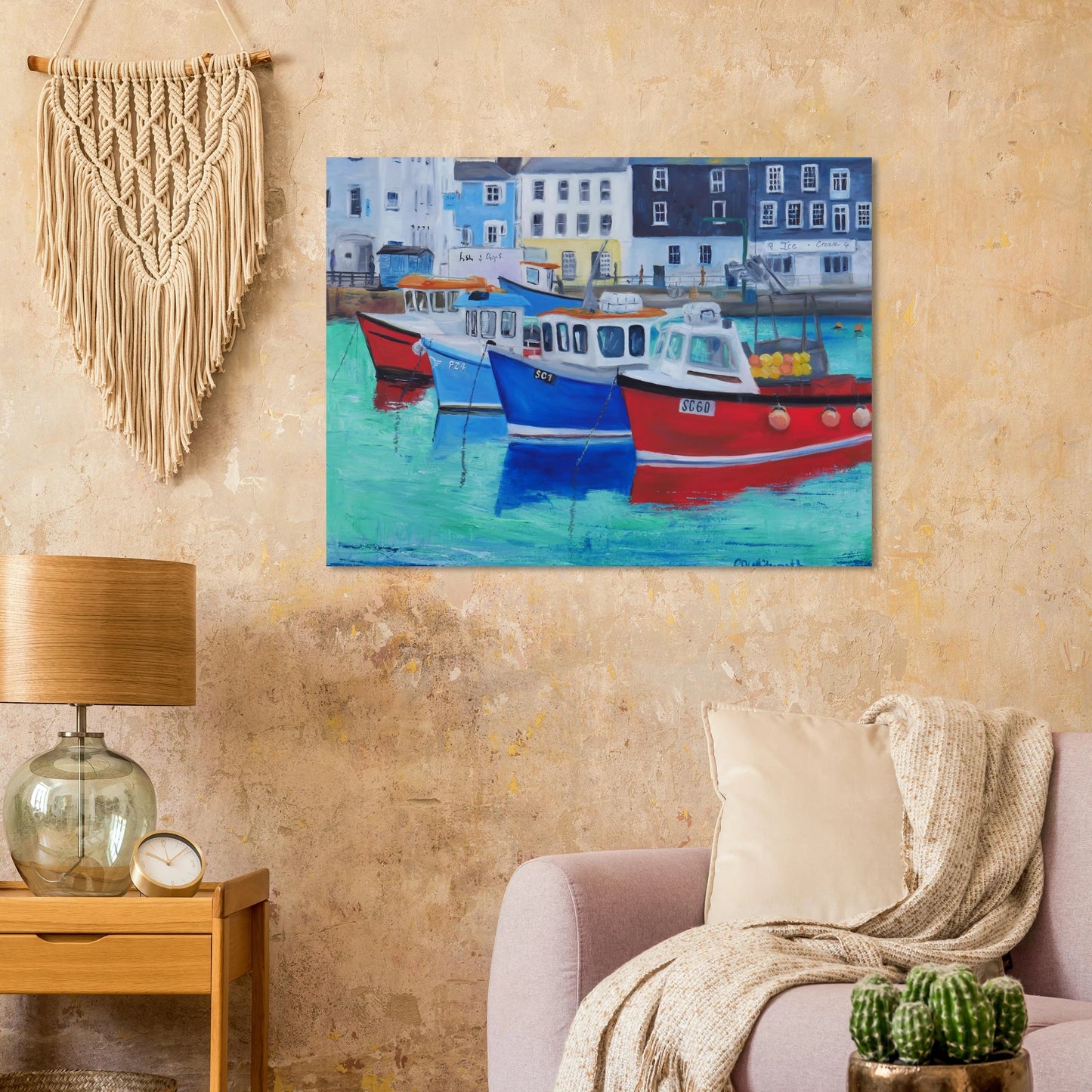 Mevagissey harbour boats Cornwall colorful fishing village fine art print