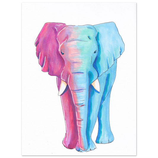 Pink elephant marker illustration vibrant wildlife wall art print