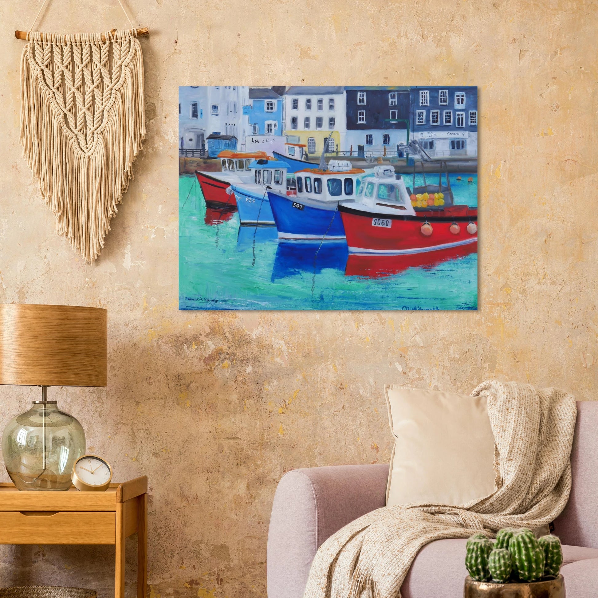 Mevagissey harbour boats Cornwall colorful fishing village fine art print