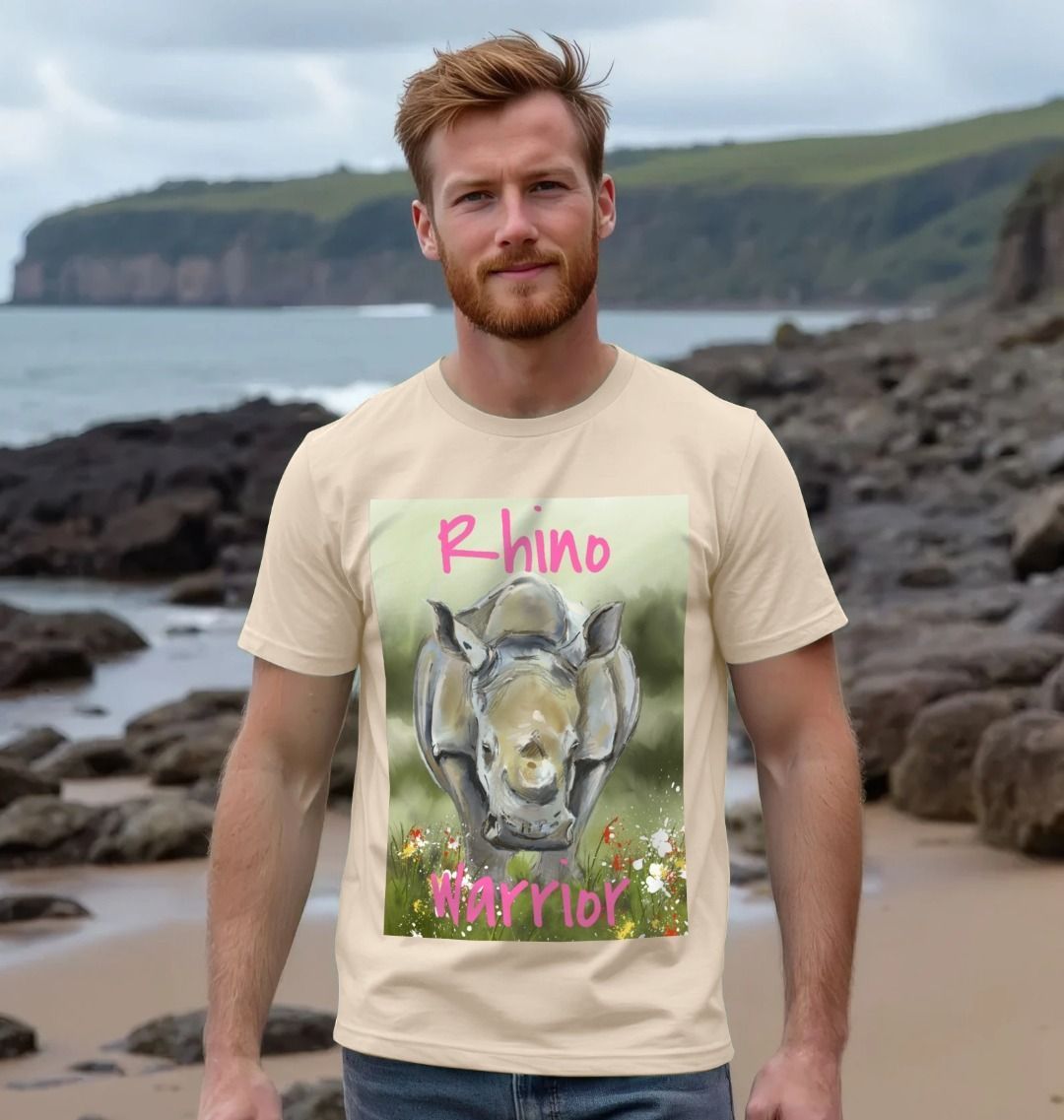 Rhino Warrior Thandi illustration on organic cotton t-shirt