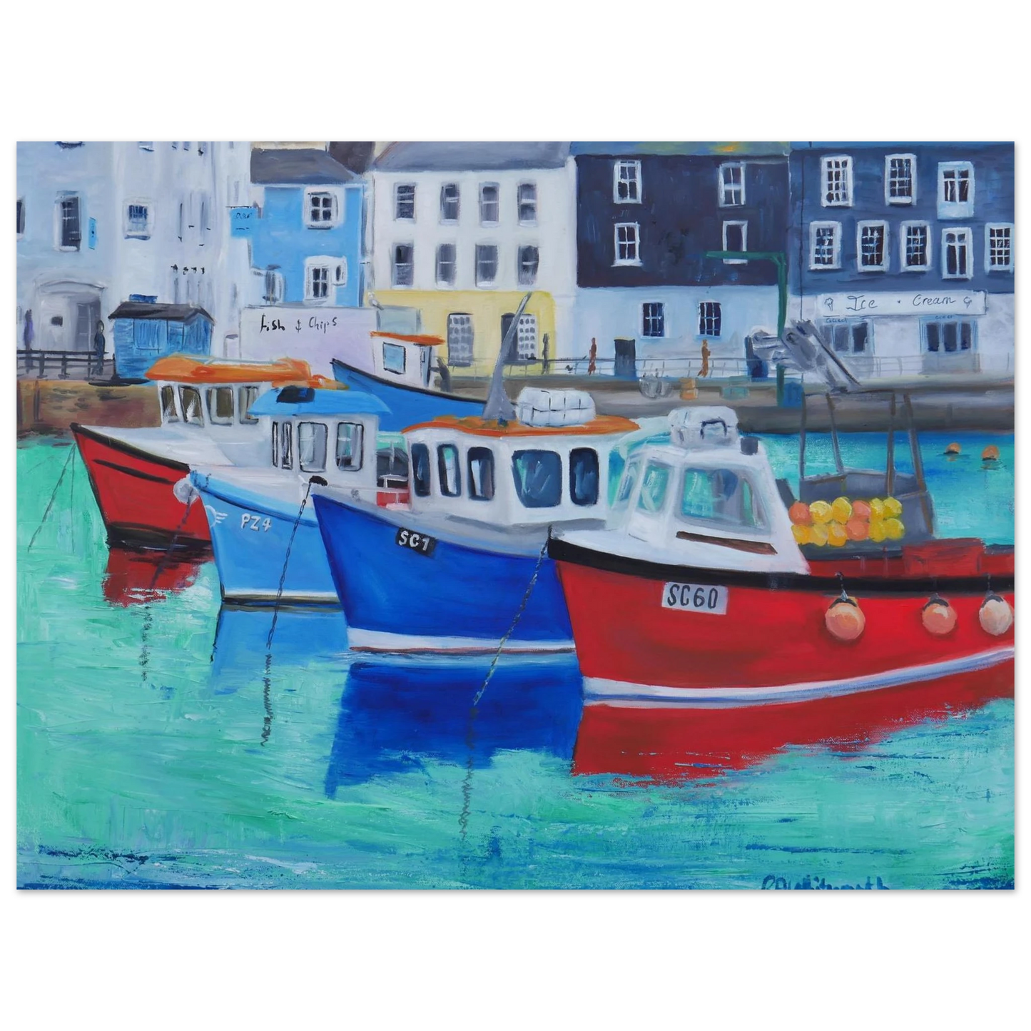 Mevagissey harbour boats Cornwall colorful fishing village fine art print