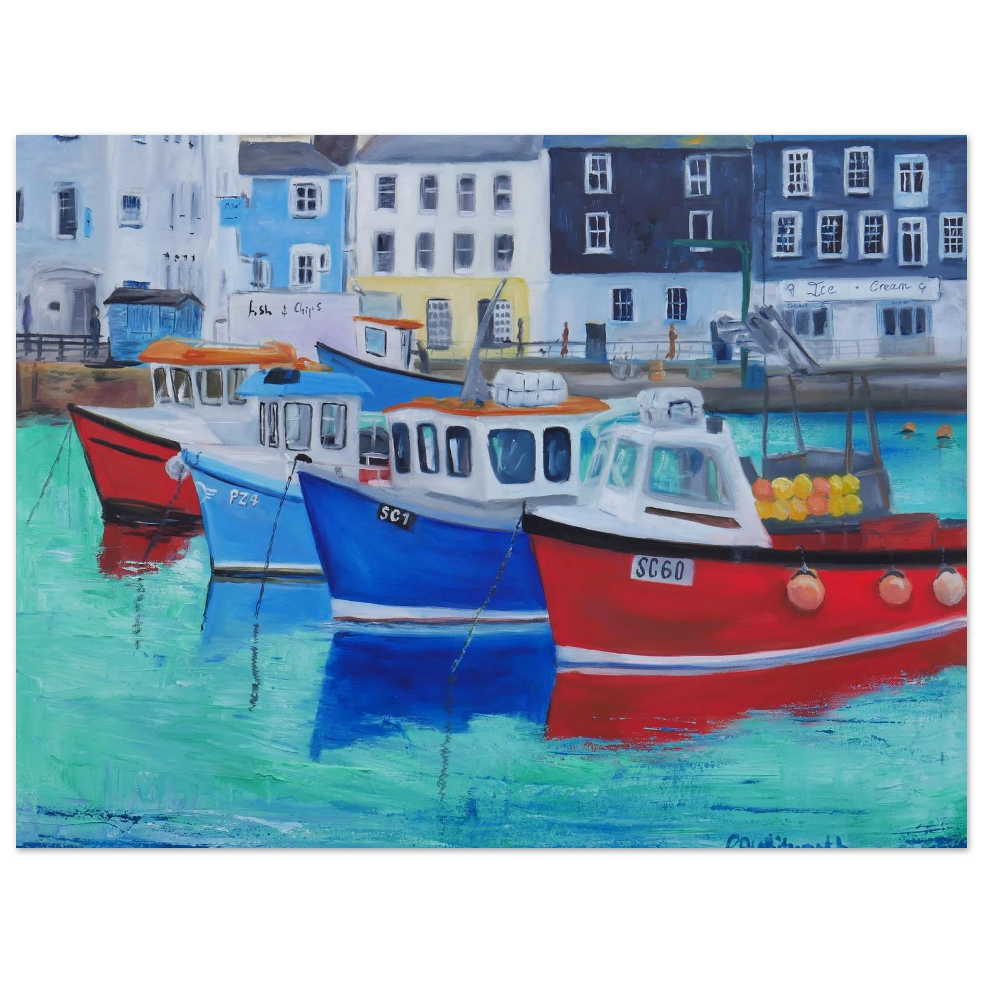 Mevagissey harbour boats Cornwall colorful fishing village fine art print