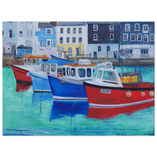 Mevagissey harbour boats Cornwall colorful fishing village fine art print