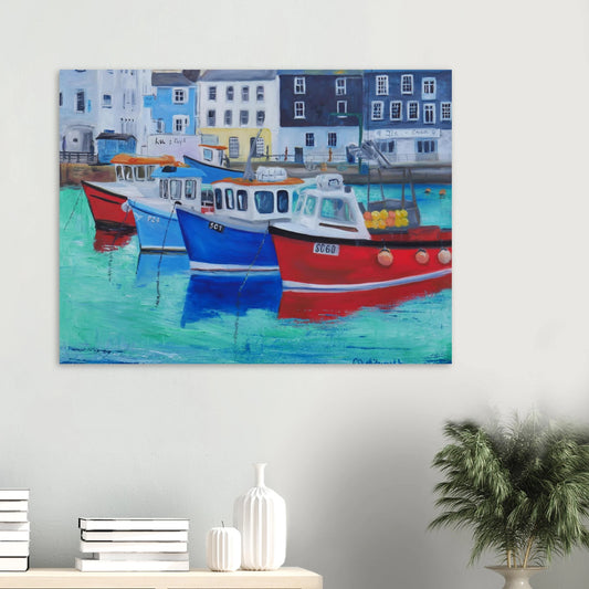 Mevagissey harbour boats Cornwall colorful fishing village fine art print